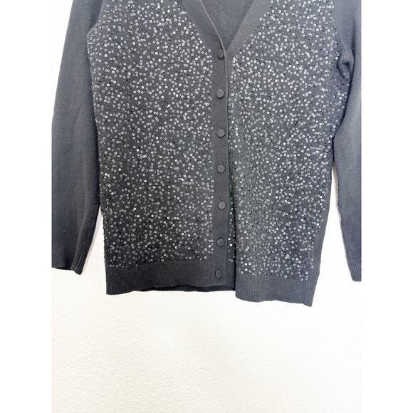 NWOT Talbots Sequined Rib knit Trim Cardigan Size Small Black Wool Blend Preppy - Picture 8 of 11